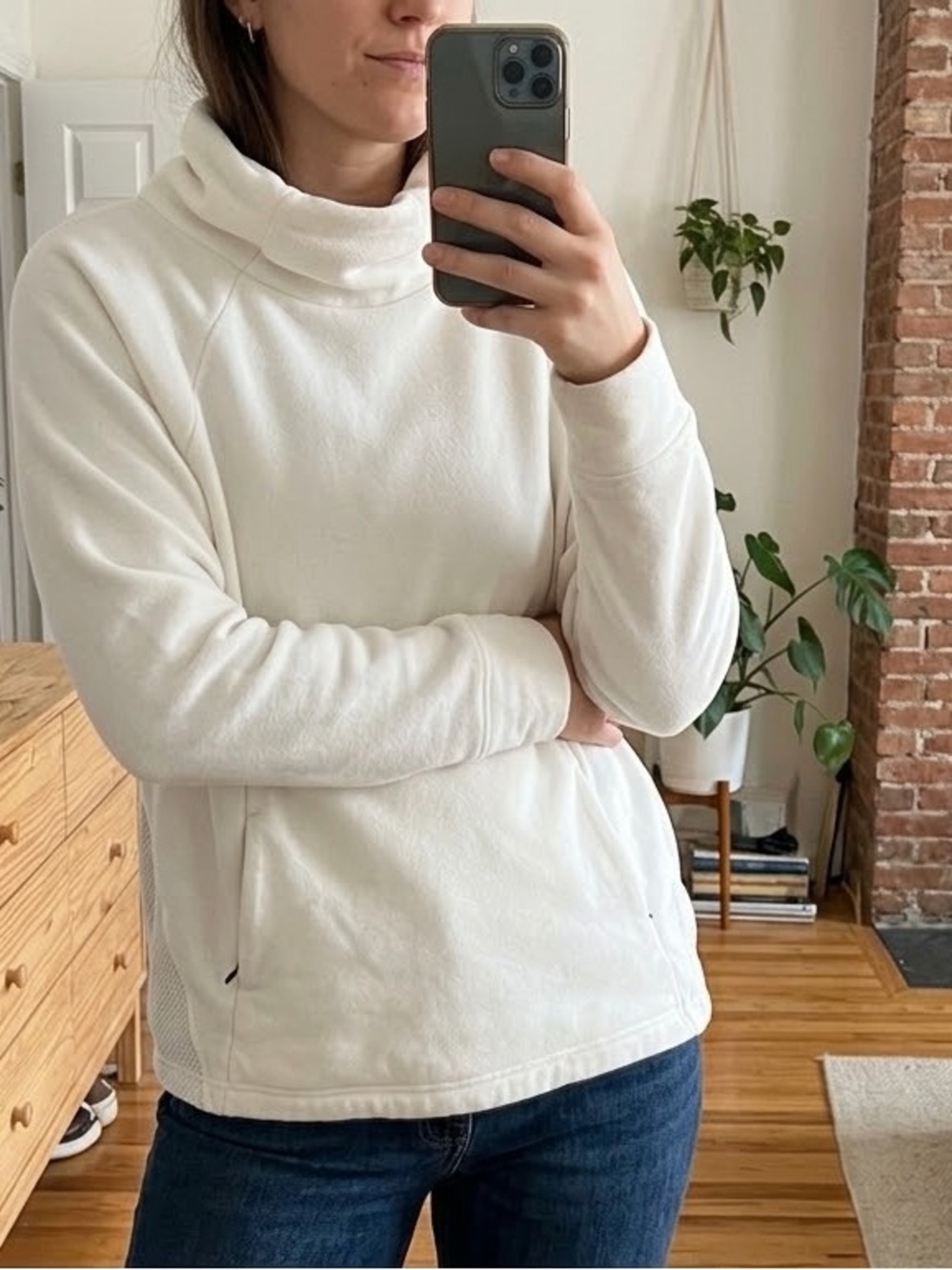 Athleta Cream Cowl Neck Pullover Sweater